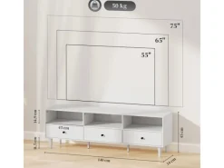 Discount HOMCOM TV Schrank TV Board mit Schubladen 3 Offenen Fächern Weiß