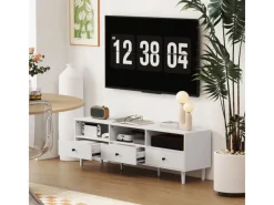 Discount HOMCOM TV Schrank TV Board mit Schubladen 3 Offenen Fächern Weiß