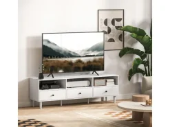Discount HOMCOM TV Schrank TV Board mit Schubladen 3 Offenen Fächern Weiß