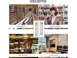 HOMCOM Weinregal Weinständer 60 Flaschen Wandbefestigung Metall Schwarz