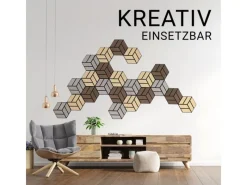 Homestyle4u Akustikpaneele Natur 30 x 26 cm 5 Stück Hexagon Wandpaneele Holz Nature