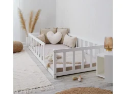 Homestyle4u Bodenbett 90x200 in Weiß mit Lattenrost 2523