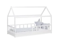 Homestyle4u Bodenbett 90x200 mit Lattenrost in Weiß 2385