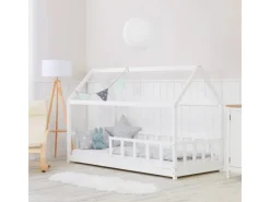 Homestyle4u Bodenbett 90x200 mit Lattenrost in Weiß 2385