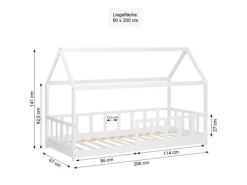 Homestyle4u Bodenbett 90x200 mit Lattenrost in Weiß 2385
