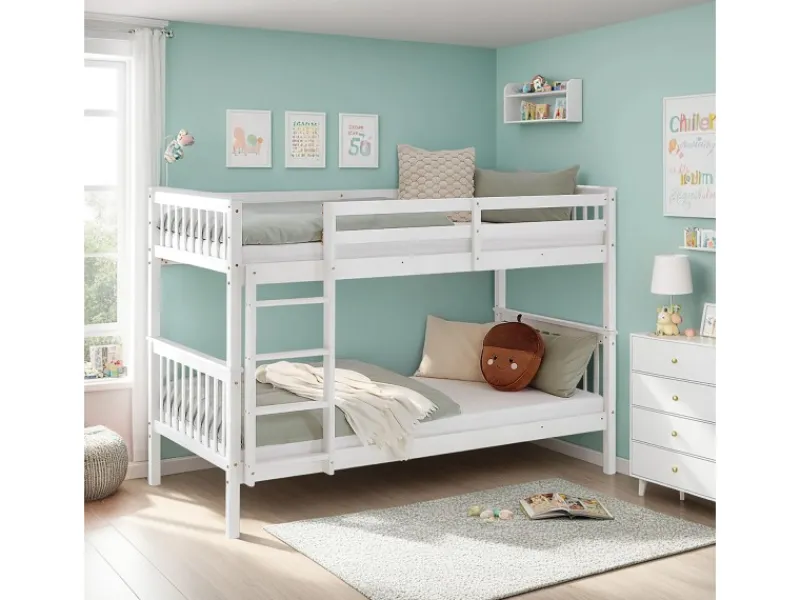 Homestyle4u Etagenbett für Kinder Hochbett Weiß 90x200 cm 2882