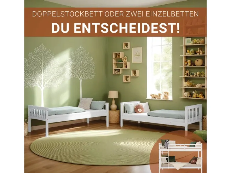 Homestyle4u Etagenbett für Kinder Hochbett Weiß 90x200 cm 2882