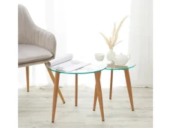 Homestyle4u Glastische Beistelltisch Couchtisch Glas Rund 2 er Set 1822