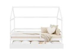 Homestyle4u Hausbett 90x200 mit Bettkasten in Weiß 2522