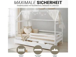 Homestyle4u Hausbett 90x200 mit Bettkasten in Weiß 2522