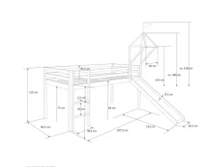 Best Homestyle4u Hochbett 90x200 mit Vorhang Lattenrost Rutsche Tunnel und Turm in Weiß 2579 Pink