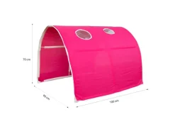 Best Homestyle4u Hochbett 90x200 mit Vorhang Lattenrost Rutsche Tunnel und Turm in Weiß 2579 Pink