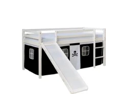 Homestyle4u Hochbett 90x200 mit Vorhang Lattenrost Matratze Rutsche in Weiß Pirat 2546