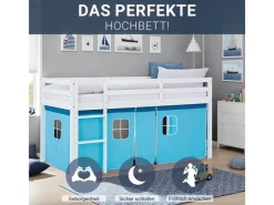Homestyle4u Hochbett 90x200 mit Lattenrost Vorhang Kinderbett 2984