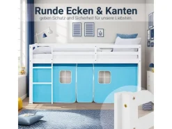 Homestyle4u Hochbett 90x200 mit Lattenrost Vorhang Kinderbett 2984