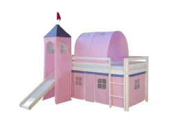 Best Homestyle4u Hochbett 90x200 Weiß mit Rutsche Vorhang 1575 Rosa