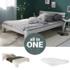 Homestyle4u Holzbett 140 x 200 cm mit Lattenrost und Matratze in Weiß 2263