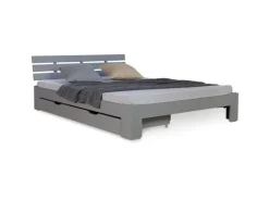 Homestyle4u Holzbett 140 x 200 cm mit Lattenrost und Bettkasten in Grau 2251