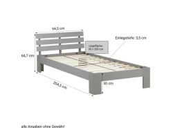 Discount Homestyle4u Holzbett 90x200 mit Lattenrost in 2035 Grau