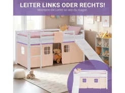 Outlet Homestyle4u Kinder Hochbett 90x200 Rutsche Lila Peach Kinderbett Weiß 2950
