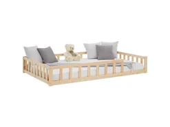 Homestyle4u Kinderbett Natur mit Rausfallschutz 120x200 cm Bodenbett Lattenrost 2839