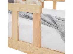 Best Homestyle4u Kinderbett Natur mit Rausfallschutz 90x200 cm Bodenbett Lattenrost Matratze 3025 Nature