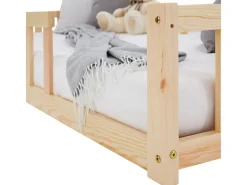 Best Homestyle4u Kinderbett Natur mit Rausfallschutz 90x200 cm Bodenbett Lattenrost Matratze 3025 Nature