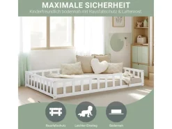 Best Homestyle4u Kinderbett mit Rausfallschutz 120x200 cm Bodenbett Lattenrost 2838 Weiß