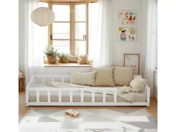 Homestyle4u Kinderbett mit Rausfallschutz 90x200 cm Bodenbett Lattenrost Matratze 3024