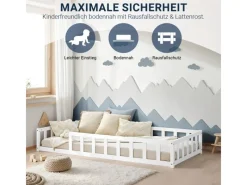 Homestyle4u Kinderbett mit Rausfallschutz 90x200 cm Bodenbett Lattenrost Matratze 3024