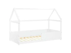 New Homestyle4u Kinderbett Weiß Hausbett mit Rausfallschutz 90x200 cm Bodenbett 2811