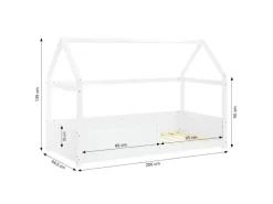 New Homestyle4u Kinderbett Weiß Hausbett mit Rausfallschutz 90x200 cm Bodenbett 2811