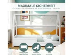 New Homestyle4u Kinderbett Weiß Hausbett mit Rausfallschutz 90x200 cm Bodenbett 2811