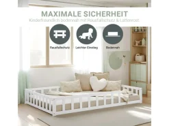 Homestyle4u Kinderbett mit Rausfallschutz 120x200 cm Bodenbett Lattenrost Matratze 3026