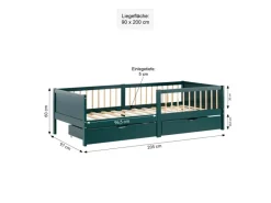 Homestyle4u Kinderbett 90x200 Holzbett mit Rausfallschutz 2912