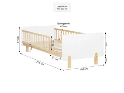 Homestyle4u Kinderbett 90x200 mit Raufallschutz Lattenrost 2604