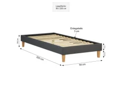 Homestyle4u Polsterbett mit Lattenrost 90x200 cm in Grau 1984
