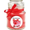 HS Candle Duftkerze & Bonbon Glas Viel Glück Rose Rot