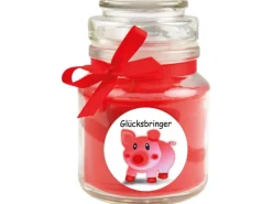 HS Candle Duftkerze & Bonbon Glas Viel Glück Rose Rot