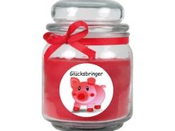 HS Candle Duftkerze & Bonbon Glas Viel Glück Rot Rose