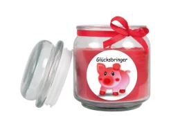 HS Candle Duftkerze & Bonbon Glas Viel Glück Rot Rose