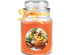 HS Candle Duftkerze & Glas Weihnachten Orange Bonbon 110h