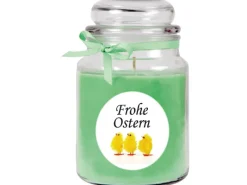 Outlet HS Candle Duftkerze & Glas Frohe Ostern Bonbon Ø10 cm Coconut Limes Küken