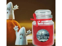 HS Candle Duftkerze & Glas Halloween Rot Bonbon 110h