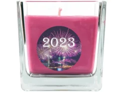 Best HS Candle Duftkerze & Glas Neujahr Lila Bonbon 50h