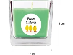 HS Candle Duftkerze & Glas Frohe Ostern Viereck 8 x 7,5cm Coconut Limes Küken