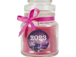 Best HS Candle Duftkerze & Glas Neujahr Lila Bonbon 30h