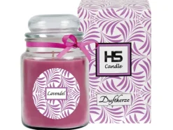 New HS Candle Duftkerze & Glas Duft Schriftzug Bonbon Ø10 cm Lavendel