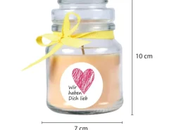 HS Candle Duftkerze & Glas Herzen Vanille Gelb