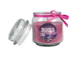 HS Candle Duftkerze & Glas Neujahr Lila Bonbon 70h